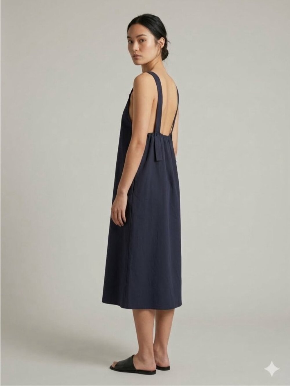 Navy Blue Pinafore Midi Shift Dress - Small / Medium